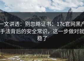 一文讲透：别忽略证书：17c官网黑产手法背后的安全常识，这一步做对就稳了