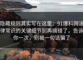 隐藏规则其实写在这里：91爆料网法律常识的关键细节别再搞错了，告诉你一次，别被一句话骗了
