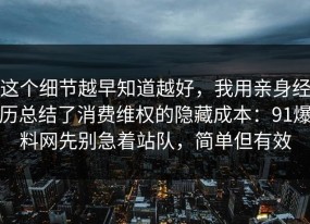 这个细节越早知道越好，我用亲身经历总结了消费维权的隐藏成本：91爆料网先别急着站队，简单但有效