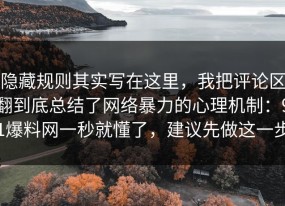 隐藏规则其实写在这里，我把评论区翻到底总结了网络暴力的心理机制：91爆料网一秒就懂了，建议先做这一步