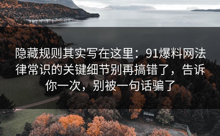 隐藏规则其实写在这里：91爆料网法律常识的关键细节别再搞错了，告诉你一次，别被一句话骗了