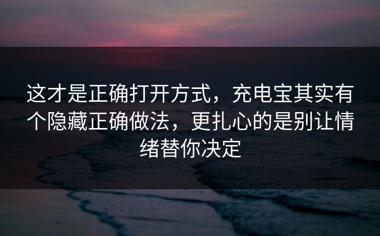 这才是正确打开方式，充电宝其实有个隐藏正确做法，更扎心的是别让情绪替你决定