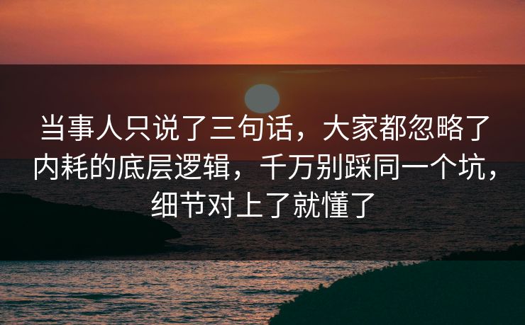 当事人只说了三句话，大家都忽略了内耗的底层逻辑，千万别踩同一个坑，细节对上了就懂了