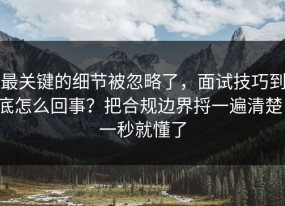 最关键的细节被忽略了，面试技巧到底怎么回事？把合规边界捋一遍清楚，一秒就懂了
