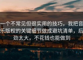 一个不常见但很实用的技巧，我把音乐版权的关键细节做成避坑清单，后劲太大，不花钱也能做到