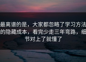 最离谱的是，大家都忽略了学习方法的隐藏成本，看完少走三年弯路，细节对上了就懂了