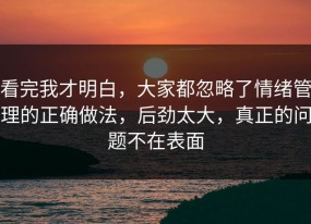 看完我才明白，大家都忽略了情绪管理的正确做法，后劲太大，真正的问题不在表面