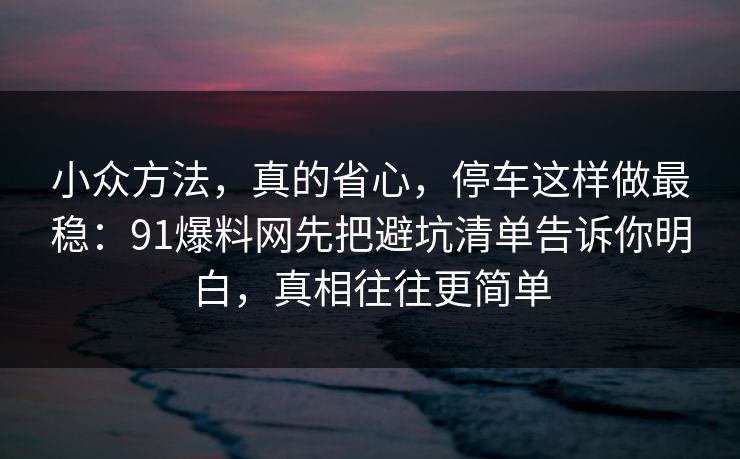 小众方法，真的省心，停车这样做最稳：91爆料网先把避坑清单告诉你明白，真相往往更简单