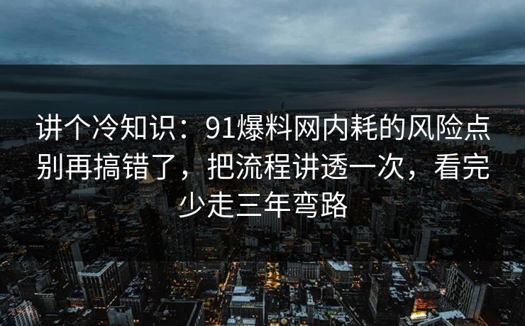 讲个冷知识：91爆料网内耗的风险点别再搞错了，把流程讲透一次，看完少走三年弯路