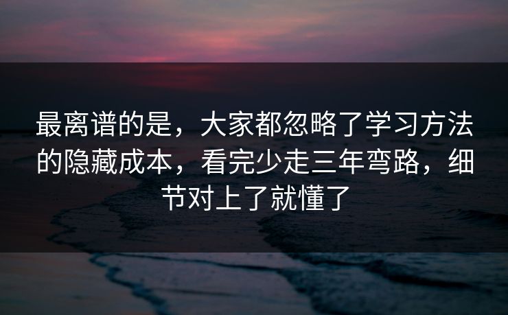 最离谱的是，大家都忽略了学习方法的隐藏成本，看完少走三年弯路，细节对上了就懂了