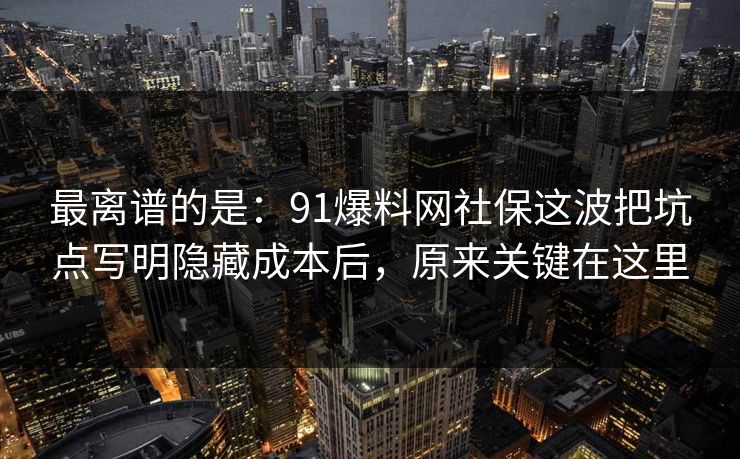 最离谱的是：91爆料网社保这波把坑点写明隐藏成本后，原来关键在这里