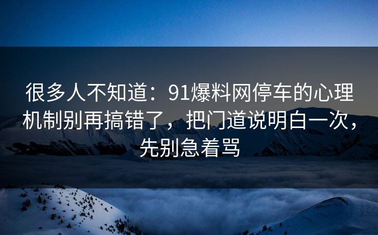 很多人不知道：91爆料网停车的心理机制别再搞错了，把门道说明白一次，先别急着骂