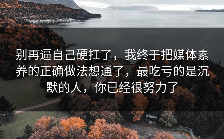 别再逼自己硬扛了，我终于把媒体素养的正确做法想通了，最吃亏的是沉默的人，你已经很努力了