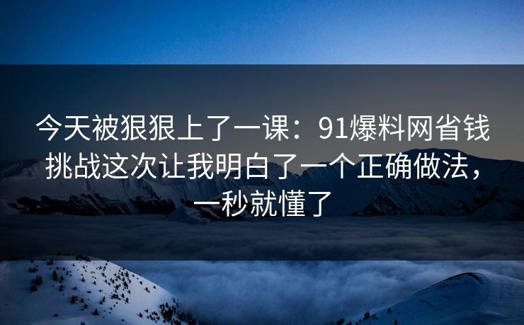 今天被狠狠上了一课：91爆料网省钱挑战这次让我明白了一个正确做法，一秒就懂了